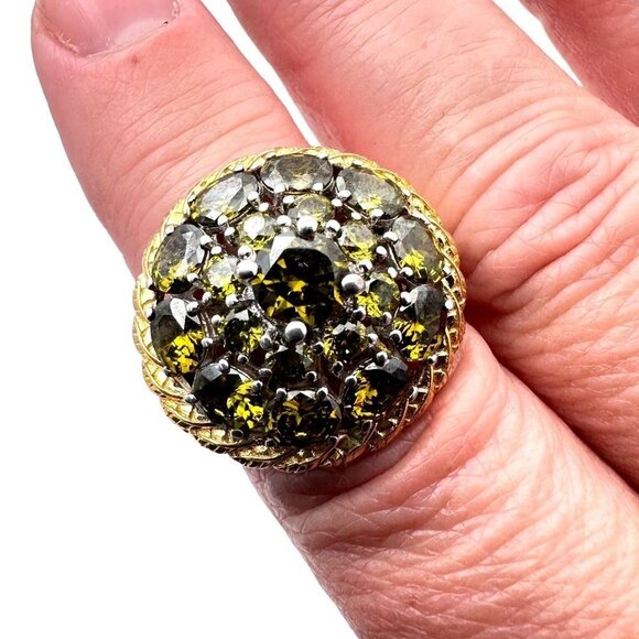 Estate Vintage Karis Green Gemstone Sterling Silver 925 Statement Ring Size 8 - Picture 1 of 11